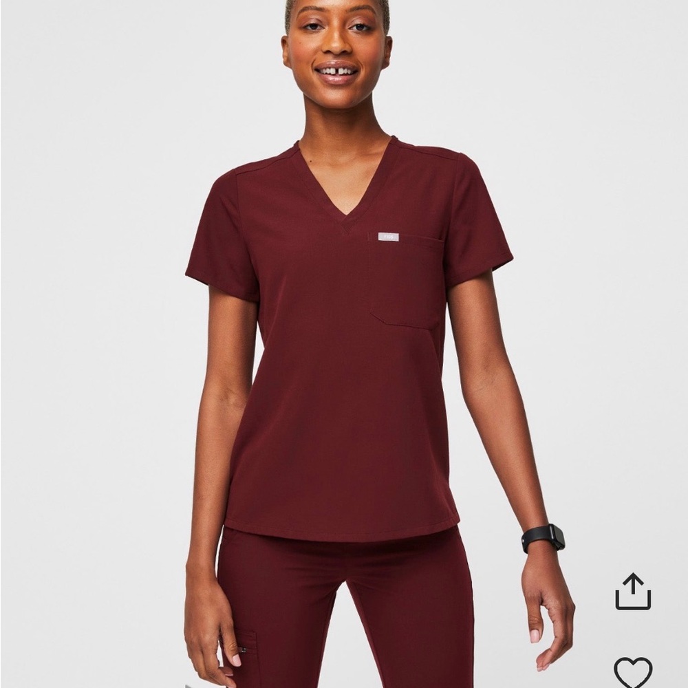 Figs Women's V-Neck Burgundy Scrub Top